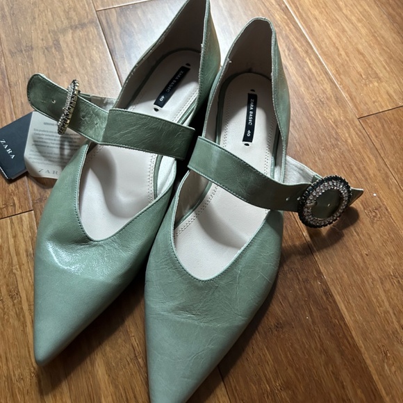 ZARA NWT BEJEWELLED LEATHER BALLERINAS size 40 - Picture 5 of 9